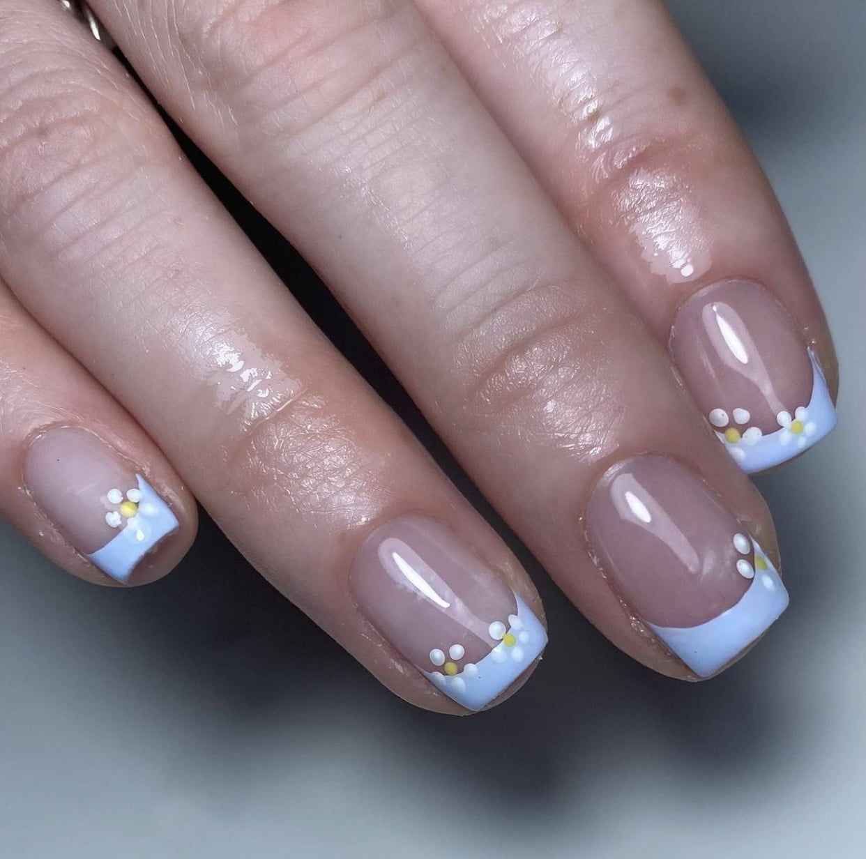 light blue french tip with flower